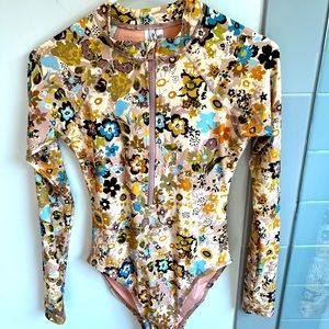 Madewell Long Sleeved Zip Up One Piece Bathing Suit